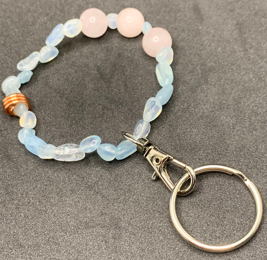 Aquamarine & Rose Quartz Keychain Wristlet