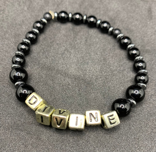 'DIVINE' Black Obsidian & Hematite Affirmation Bracelet