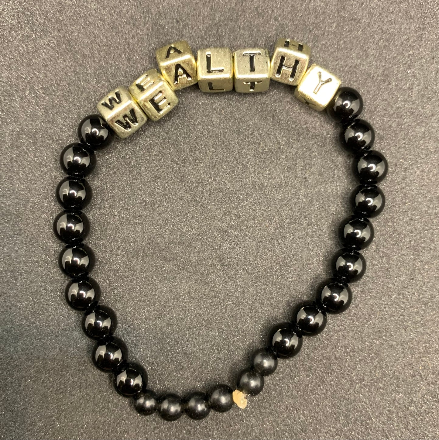 'WEALTHY' Black Obsidian Affirmation Bracelet