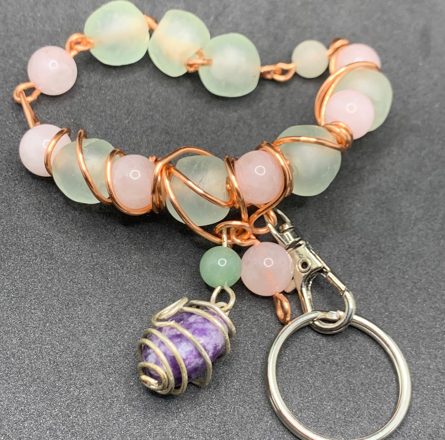 '3x' Rose Quartz, Green Aventurine & Lepidolite Keychain Wristlet